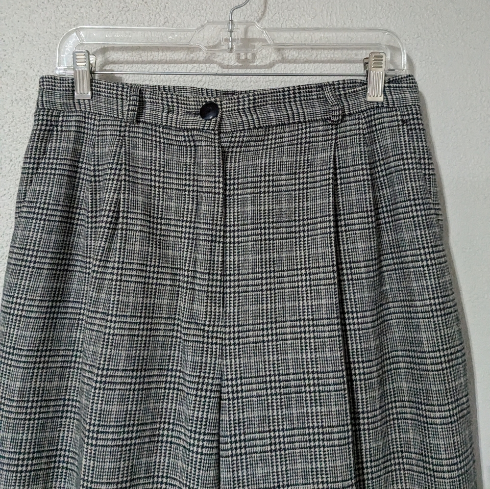 Pendleton 100% Virgin Wool Pleated Pants White Black Plaid High Waist Sz 12 Pet.